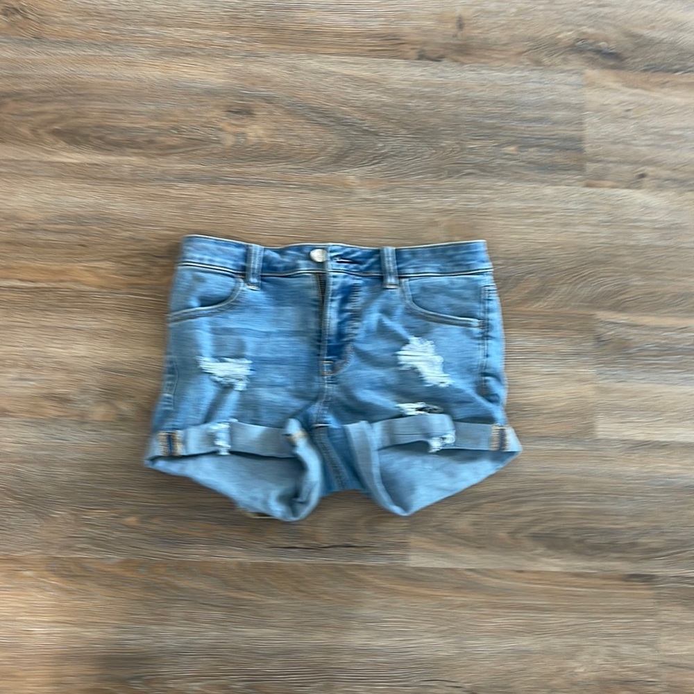 Light wash jean shorts with holes from PacSun
